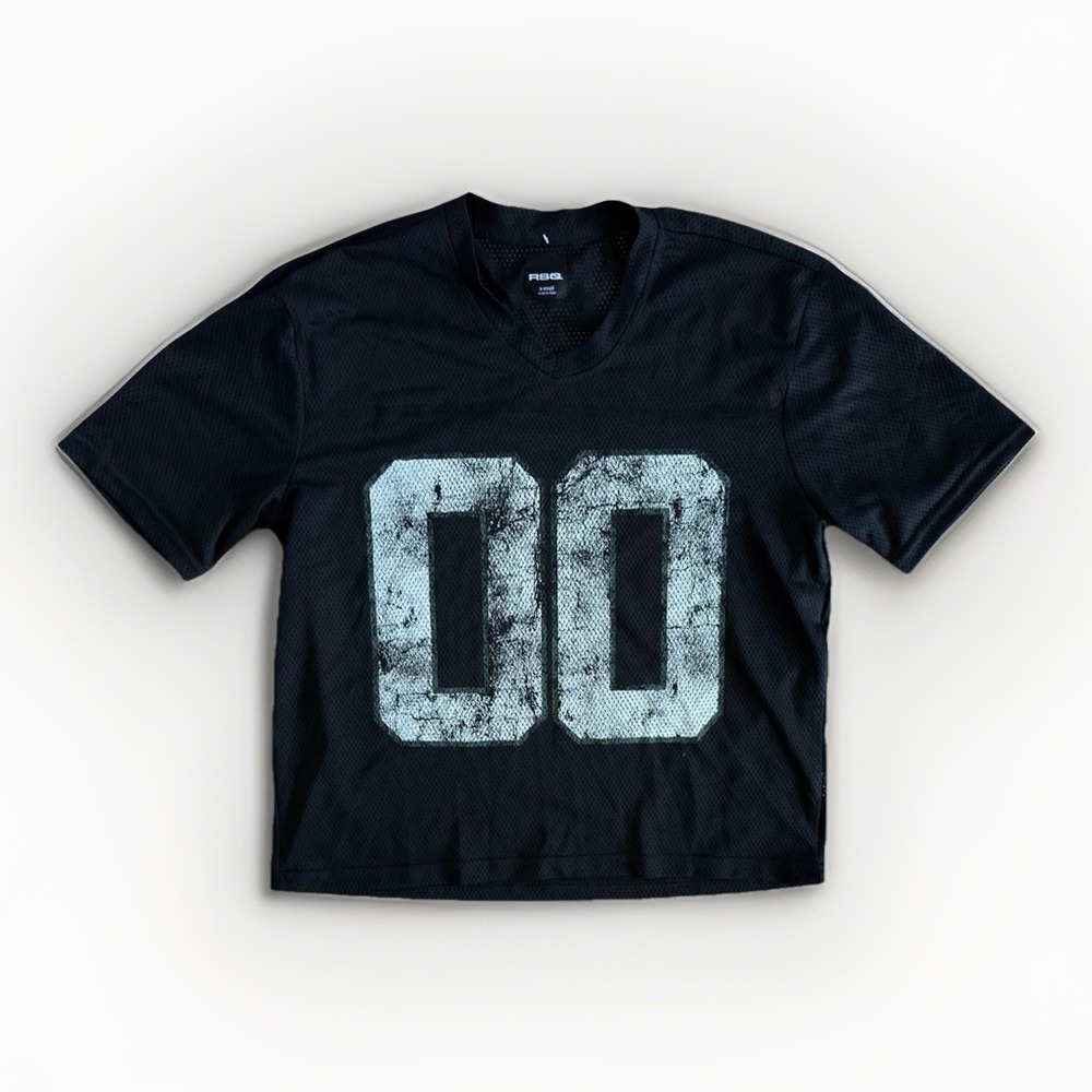 RSQ Mesh Football Jersey XS Black 00 Graphic V Neck Streetwear Y2K